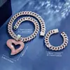 Collar con Colgante de Corazón Completo de Diamante de Aleación Temu, Venta Caliente Transfronteriza Europea y Americana, Cadena de Hip-Hop de Moda Exagerada para Pulsera