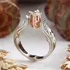 Anillo de Zirconia Color Oro Rosa Nuevo Deseo Lujo Europeo y Americano Fiesta Flor Anillo de Boda Colorido