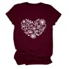 Sitio independiente de Amazon eBay en stock simple casual corazón flor hoja versátil camiseta de mujer moda manga corta