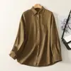 Camisa de Manga Larga con Cuello para Mujer de Algodón y Lino Lavado, Tiro Real, Corte Holgado, Top Camisero para Viajar, Estilo Primavera y Otoño