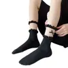 Calcetines Cortos Negros de Doble Capa con Volantes Estilo Primavera y Otoño para Mujer, Calcetines de Media Caña Patchwork Estilo Dulce y Fresco, Calcetines Holgados Versátiles