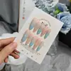 Uñas Portátiles Hechas Completamente a Mano Degradado Azul Cielo con Lazo y Adornos de Pedrería Uñas Largas Suaves Piezas de Uñas Artísticas Removibles para Iluminar el Día a Día