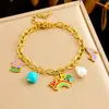 Brinco de Argola com Letra Inglesa Arco-Íris, Fivela, Flor Turquesa, Elementos Mistos, Pulseira para Mulheres