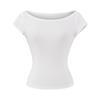 Camiseta de Manga Corta con Cuello Barco Estilo Spice Girl Verano 2025 Nuevo Cintura Ceñida Ajuste Delgado Adelgazante Color Sólido Edición de Malla Camiseta Base Top