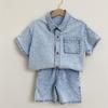 Traje Nuevo de Verano Estilo Coreano Ins para Niños Moda Infantil para Niños y Niñas Linda Camisa de Mezclilla de Manga Corta Pantalones Cortos Dos