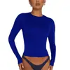 Moda feminina europeia e americana, nova camiseta de primavera, camiseta básica lisa de gola redonda, top justo de manga comprida para mulheres
