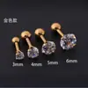 Pendiente de acero inoxidable europeo y americano de 4 puntas, bola redonda de circonita ultra brillante, pendiente para el lóbulo de la oreja, piercing de titanio