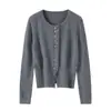 Cárdigan de punto 100% cachemira pura estilo coreano, moderno, simple y versátil para mujer, cómodo y versátil, de un solo botón, con cuello redondo