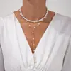 Colar Europeu e Americano Transfronteiriço Retro Barroco com Contas de Pérola Artificial, Conjunto Simples Elegante de Corrente de Metal para Clavícula