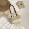 Bolsa Cesta Tecida de Palha Feminina para Praia de Verão 2026 Nova Moda Bolsa de Praia para Férias Estilo Ins Bolsa Balde de Palha