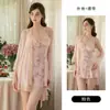 DZ Rose Snow Chiffon Encaje Patchwork Pelusa Estampado Mariposa Con Copas Correas Bata de Noche Conjunto para el Hogar 7904
