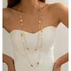 Corrente de Calça Longa com Pérolas Artificiais e Cristais, Estilo Europeu e Americano, Moda Ins, Corrente Decorativa em Camadas com Flor de Rosa, Estilo Chanel
