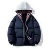 Principalmente promoviendo estilo de pareja nueva chaqueta de algodón con capucha de dos piezas falsas abrigo de algodón con capucha para hombre abrigo de pan marca de moda gorro de punto dos piezas falsas
