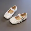 Zapatos Mary Jane dulces y bonitos de estilo francés para niñas, nueva colección primavera/otoño 2026, con encaje y un lazo, zapatos pequeños de piel, planos estilo princesa
