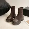 Estilo de Rua Tendência~Estilo Europeu e Americano Outono/Inverno Novos Botins de Salto Grosso para Aumentar a Altura para Mulheres Botas Martin Botas de Motocicleta Leves Emagrecedoras