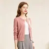 Nuevo cárdigan de punto liso para otoño e invierno para mujer, prenda exterior holgada de cuello redondo, chaqueta suéter corta