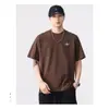 Camiseta Masculina de Algodão Puro Pesado Manga Curta Verão Marca Americana Tendência Solta Casual Versátil Cor Sólida Manga Meia-Manga