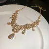 Conjunto de Pendientes Largos con Borlas Florales Incrustados de Diamantes Estilo Palacio y Collar, Cadena de Clavícula a la Moda, Joyería de Lujo Ligero y de Gama Alta para Mujeres