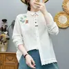 Camisa divertida de manga larga bordada estilo japonés para mujer, artística, fresca, dulce, linda, rejuvenecedora, jacquard calado, top de algodón puro