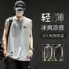 Roupas Esportivas de Seda Gelada Transfronteiriças Sem Mangas para Basquete, Fitness, Corrida, Camiseta Sem Mangas de Secagem Rápida, Regata Masculina Moderna