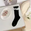 YOUJIAXIU Meias Finas de Verão Femininas Doces Meias de Cano Médio com Renda e Babados Estilo Ballet Meias Femininas ins