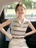 Chaleco de punto a rayas con cuello polo estilo "Old Money" 2026 para mujer, prenda exterior sin mangas para superponer