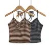 Ropa de Mujer al por Mayor Transfronteriza Moda Estilo Europeo y Americano Conjunto de Top sin Mangas a Rayas con Cuello Halter + Pantalones Cortos Casuales a Rayas