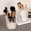 Contenedor de Almacenamiento para Brochas de Maquillaje con Patrón de Diamante Portalápices Soporte para Brochas Organizador de Lápices de Cejas de Escritorio Caja de Almacenamiento para Pinceles de Sombra de Ojos Transparente