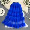 Falda de malla adelgazante de cintura alta AliExpress cintura elástica longitud media hasta la rodilla multicapa con volantes falda tipo pastel súper de hadas
