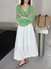 Cardigan de Punto de Color Sólido con Cuello en V, Manga Larga, Holgado, Corto, para Mujer, 512