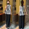 Nuevo Traje de Moda Estilo Chino para Mujer, Nuevo Conjunto de Dos Piezas de Verano de Moda, Top sin Mangas Estampado de Cuello Redondo y Pantalones de Pierna Ancha