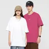 Camiseta de Algodón Puro Manga Corta Estilo Pareja Color Sólido Verano Estilo Americano Tendencia Camiseta Cuello Redondo Hombros Descubiertos Versión Amplia para Hombres y Mujeres