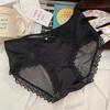 Sexy cetim preto cílios rendas cueca para as mulheres respirável amoreira virilha de seda meados de- cintura cuecas de quadril para as mulheres