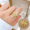 [Galvanoplastia de ouro real] Design Europeu e Americano ins Wind Geometry Diamond Ball Ring Anel Aberto de Vento Frio para Mulheres