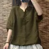 Nova blusa de verão 2026, soltinha, versátil, de manga três quartos, fina e respirável, estilo francês, nicho e chique, top de algodão e linho para mulheres