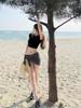 Traje de Baño Bikini 2025 Nuevo Conjunto de Cuatro Piezas con un Toque de Lujo, Estilo Rayado Europeo y Americano, Sexy para Bustos Pequeños, Adecuado para Vacaciones en la Playa y Aguas Termales