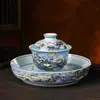 Tigela Única com Tampa, Tampa de Copo Prensada à Mão, Porta-Panela, Conjunto Pequeno de Chá Jingdezhen, Conjunto Pessoal de Chá Kung Fu para Casa