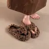 Pantuflas peludas de moda con estampado de leopardo para mujer, 2026 nuevas pantuflas de espiga peludas planas versátiles de otoño e invierno
