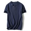 Camiseta de Algodón y Lino de Verano Estilo Japonés de Manga Corta para Hombre Retro Algodón y Lino Manga Media Moda Juvenil Trendy Color Puro Camiseta de Dos Botones