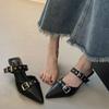 Zapatillas tipo Mula para Mujer Verano 2024, Nuevas, Puntiagudas, de Tacón Bajo, con Hebilla de Cinturón en la Puntera, para Usar por Encima