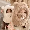 Chapéu de Urso Fofo para Mulheres Outono e Inverno Estilo Coreano Ciclismo à Prova de Vento Quente Máscara Cachecol de Pescoço Integrado Pelúcia Grossa Chapéu Lei Feng