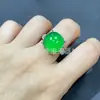 Anillo de Calcedonia de Hielo Natural para Mujer, Piedra Preciosa de Color Jade Incrustada con Piedras Preciosas de Plata, Anillo de Ágata Transparente de Hielo Verde Imperial