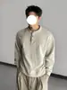 Moletom retro americano com gola Henry costurada à mão para homens e mulheres, marca moderna de primavera e outono, top de manga comprida estilo casual loose old money