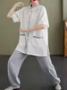 Verano 2025 Nuevo Estilo Chino Retro Holgado Adelgazante Casual Elegante Zen Ropa de Té Ropa de Yoga Traje de Tai Chi para Mujer