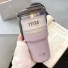 Taza de café de acero inoxidable, taza térmica, taza grande con popote, vaso de agua de aspecto elegante para niñas, vaso para hielo que mantiene el frío para hombres