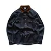 Camisa de mezclilla patchwork de color block retro americano, chaqueta de mezclilla azul de trabajo pesada de moda para hombre con bolsillo