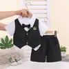 Terno leve para meninos de comércio exterior, novo estilo da moda, colete de verão estilo universitário para bebê com gravata borboleta, terno falso de três peças de manga curta