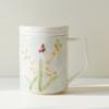 Caneca de Escritório Moji de Cerâmica com Tampa, Revestimento Interno, Caneca de Chá Filtrado, Caneca com Separação de Água e Chá, Caneca Pessoal Pintada à Mão
