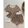 Pijama Retro Estilo Coreano con Estampado de Leopardo de Manga Corta para Mujer 2026 Nuevo de Verano Talla Grande Shorts Sueltos Conjunto de Ropa para el Hogar