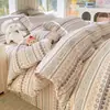 Juego de Cuatro Piezas de Ropa de Cama de Algodón Grueso Estilo Antiguo, Sábana Ajustable 100% Algodón Puro, Funda de Edredón Modelo Nuevo 2026 para Dormitorio, Juego de Tres Piezas de Sábana, Clase A